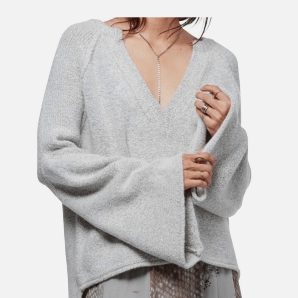 Free People Cozy Gray V-Neck Sweater